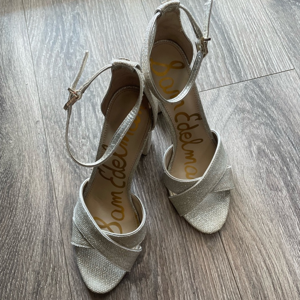 Sam Edelman Silver Sparkle Ankle-Strap Heels